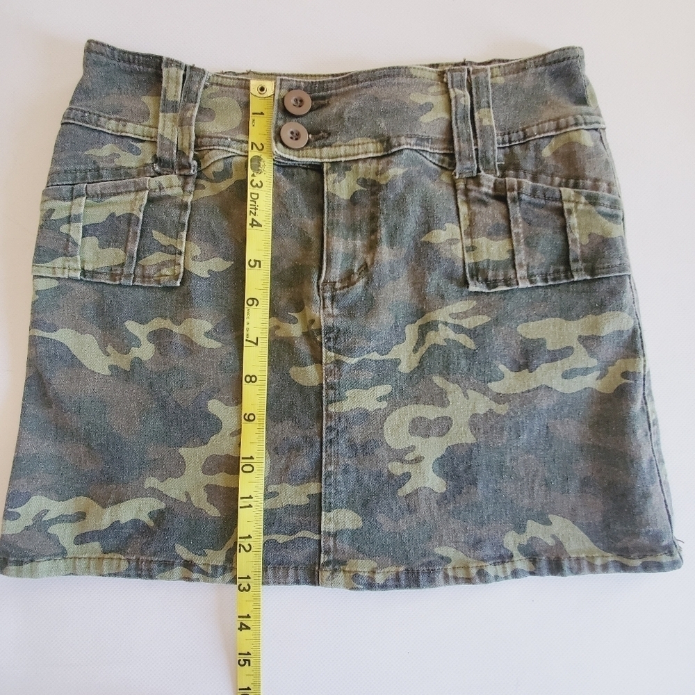 1431 * !It Jeans Camo Print Mini Skirt Green Brown Black Size 3/4 90s - Picture 8 of 8